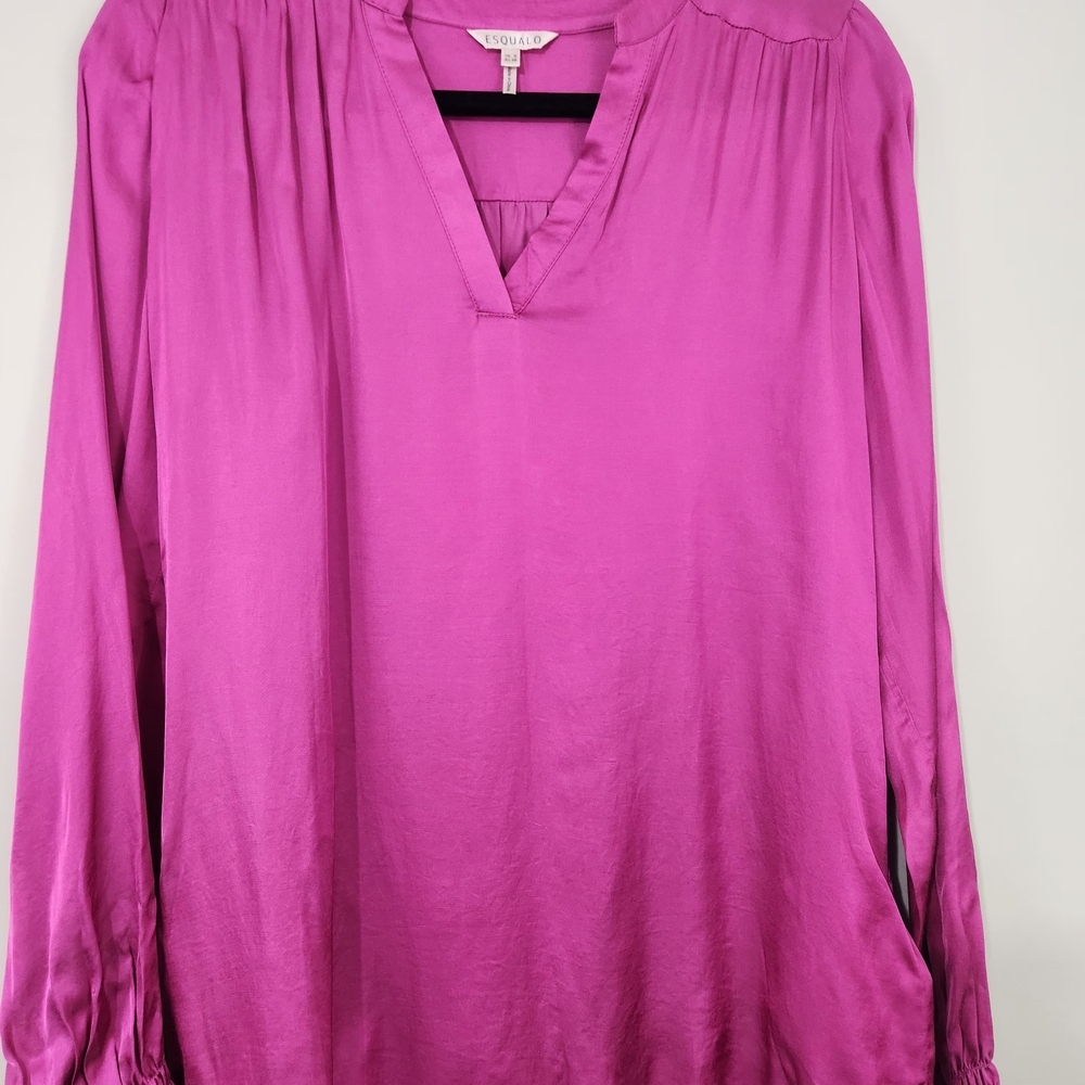 Esqualo Fuchsia Satin V-Neck Blouse Size 6 - Picture 5 of 10